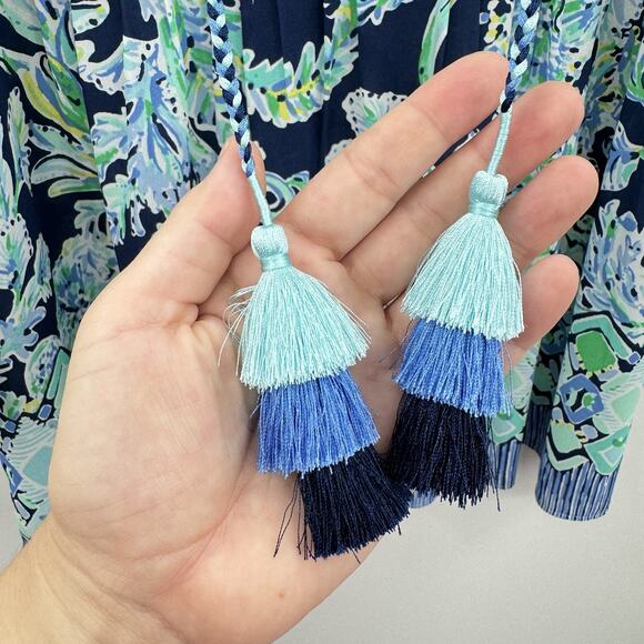 Lilly Pulitzer Marilina Tunic Top Sz L Blue High Tide Navy Beachy Resort Preppy - Picture 5 of 10